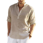 Men’s Linen Long Sleeve Shirt Solid Color