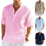 Men’s Linen Long Sleeve Shirt Solid Color