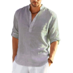 Men’s Linen Long Sleeve Shirt Solid Color