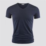 Mens T Shirt Pure Color V Collar