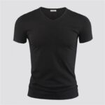 Mens T Shirt Pure Color V Collar