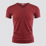 Mens T Shirt Pure Color V Collar