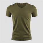 Mens T Shirt Pure Color V Collar